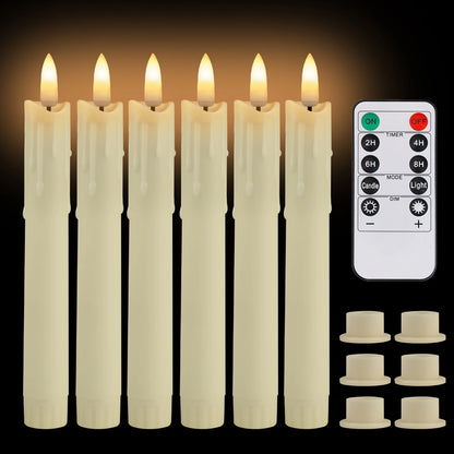 6/12 Pack Flameless LED  Candles, 6.6 Inches, Realistic Flickering 3D Wick  Remote Control, Needs 2- AAA Battery's