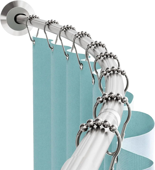 Rustproof Curved Shower Rod, No Drill Tension Mount Adjustable 50-72in, Easy Install