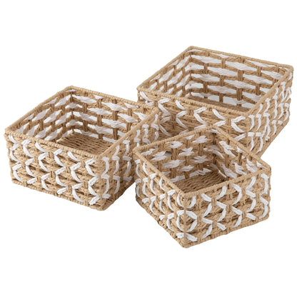 Hand Woven Willow Baskets, Set of 3-Yellow & White