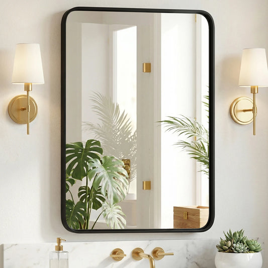 Rounded Rectangle Wall Mirror with Matte Brush Metal Framed ....