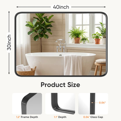 Rounded Rectangle Wall Mirror with Matte Brush Metal Framed ....