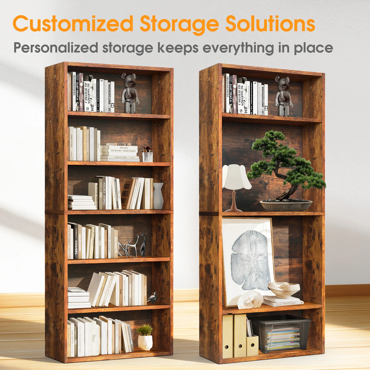6 Shelf Wooden Bookcase 63 Inch Tall  Adjustable Shelves....