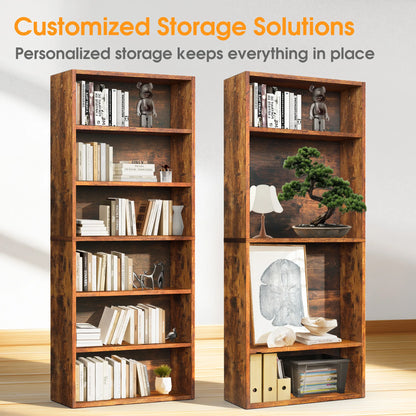 6 Shelf Wooden Bookcase 63 Inch Tall  Adjustable Shelves....