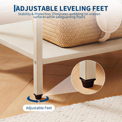 Nightstand With Charging Station, 3-Tier With Fabric Drawer, Metal Frame