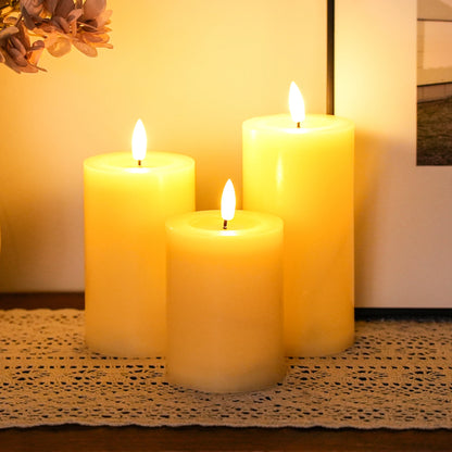 6/5/4 Inch 3 pc. Set Of Flickering Flameless Candles Battery Operated needs 3 AAA Battery's with 10-Key Remote Control Timer, Real Wax....