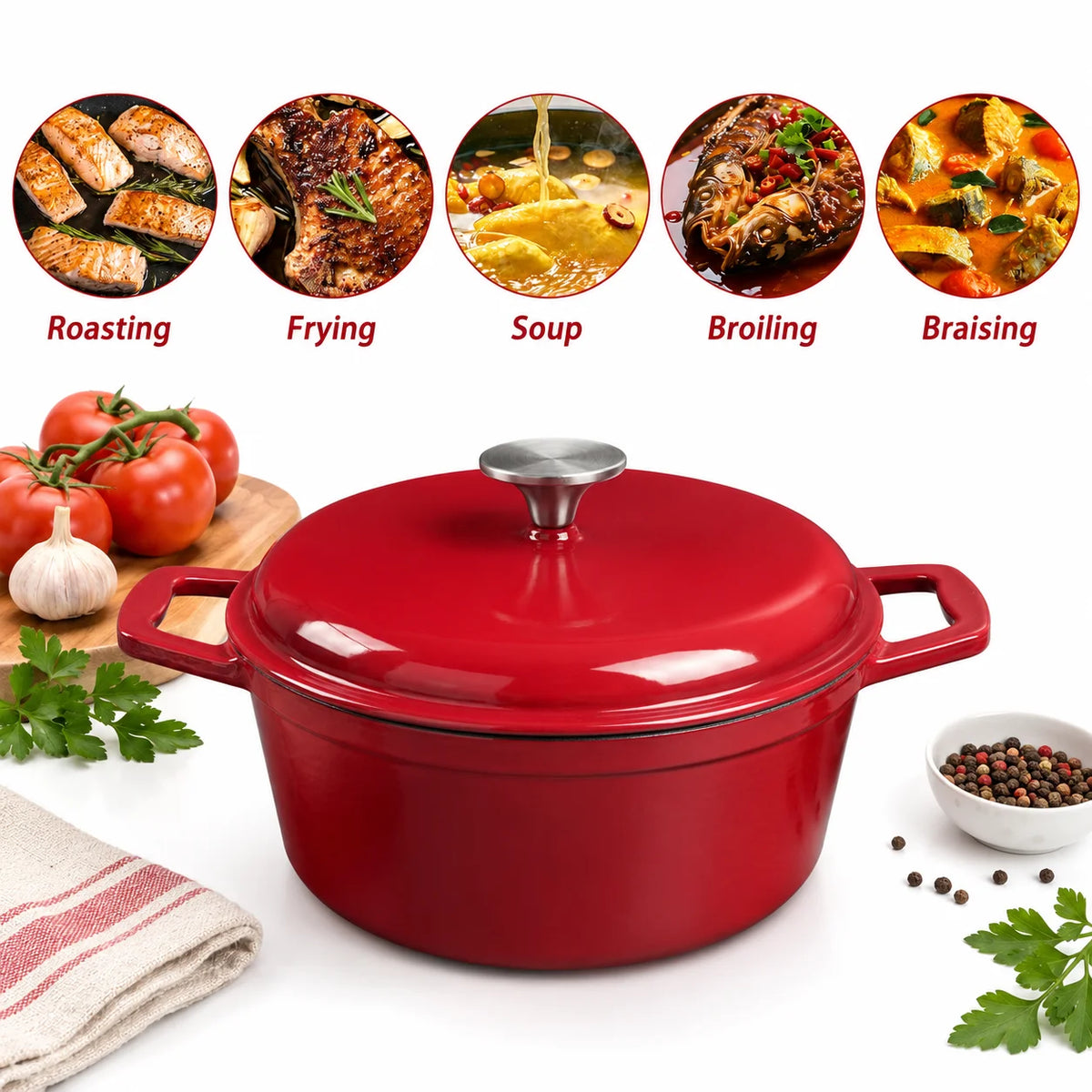4.75Qt Enameled Cast Iron Dutch Oven With Lid, Non-Stick Enamel Coating, & Oven Safe....
