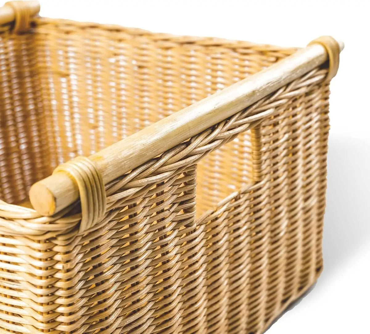 Natural Handwoven Rattan Wicker Deep Pole Handle Storage Basket, Sandstone....