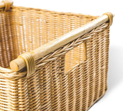Natural Handwoven Rattan Wicker Deep Pole Handle Storage Basket, Sandstone....