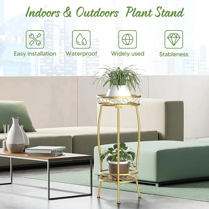 2 Tier Metal Plant Stand Indoor, 26.5", Heavy Duty Rustproof