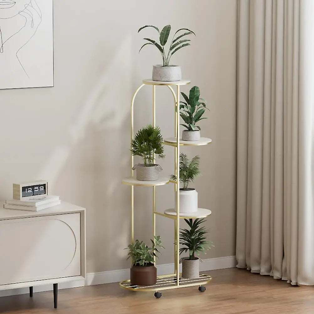 5 Tier Wrought Iron Plant Stand with Wheels Indoor Outdoor....