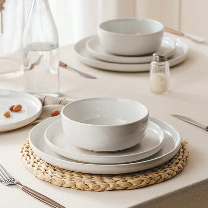 Dinnerware Set For 4 Off White Speckled Glazed Ceramic Stoneware 12 Pieces Plates And Bowls Set Microwave Safe.....