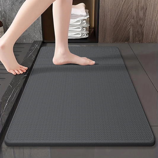 Woven-Texture Square Bath Mat, Water Absorbent with Rubber Backing, Non-Slip