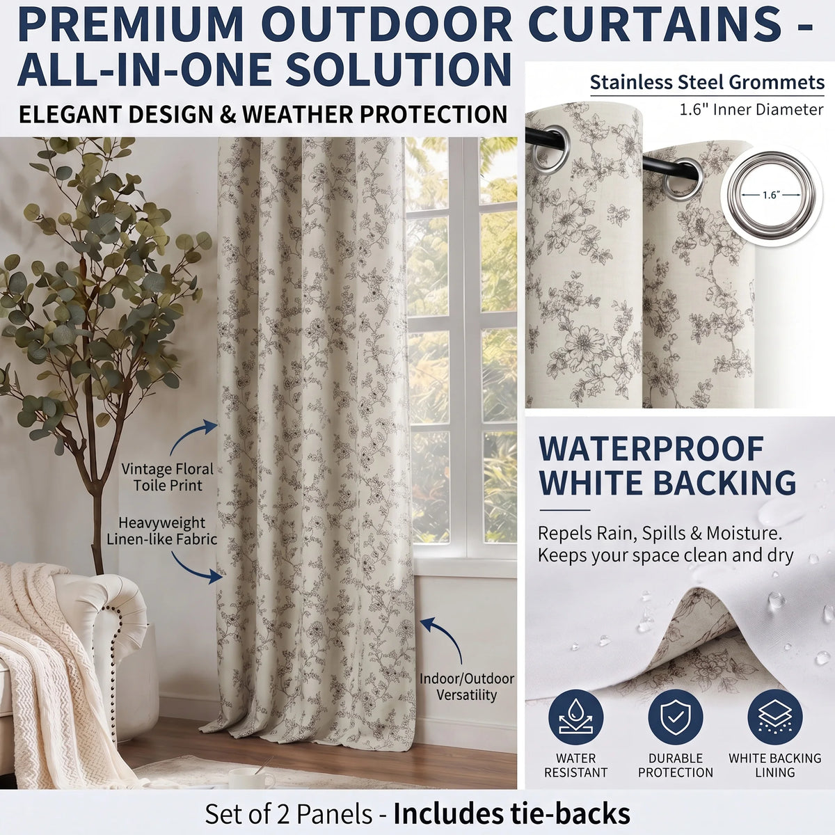 4 Sizes 2 Panels Floral Print Blackout Curtains, Grommet Top, 4 Colors.....