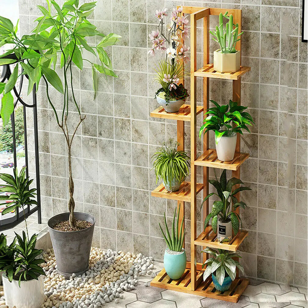 6/7 Tiers Natural Bamboo Plant Stand, Home Indoor Outdoor