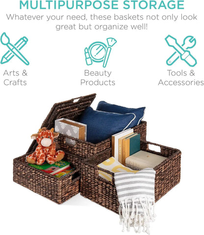 Set Of 3 X-Large Handwoven Rattan Wicker Storage Baskets...