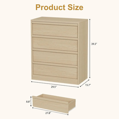 4 Drawer Nightstand Wooden Bedside Table With Large Storage