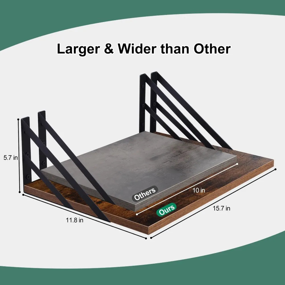 Set of 2 Floating Wooden Shelves, 15.7"W × 11.8"D
