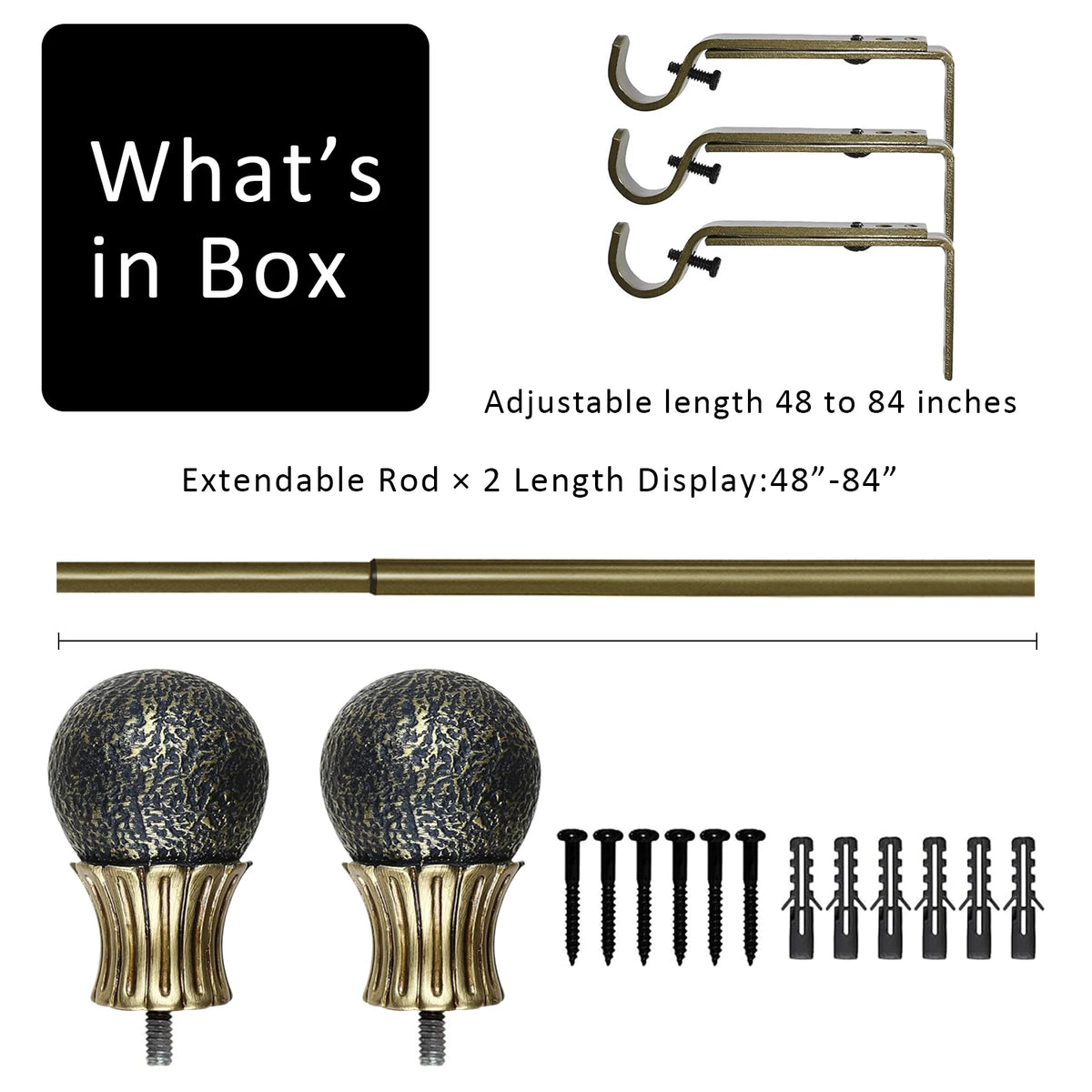 Heavy Duty Adjustable Curtain Rod Set, 1" Diameter Single Window Drapery Rod , 28 to 120 Inches, 2 Colors.....