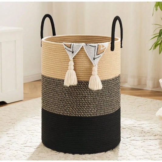 Woven Cotton Rope Laundry Hamper, Or Storage, With Handles...