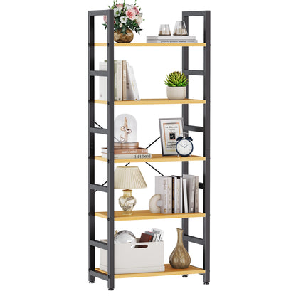5 Tier Wooden Display Bookshelf Standing Stable Metal Frame