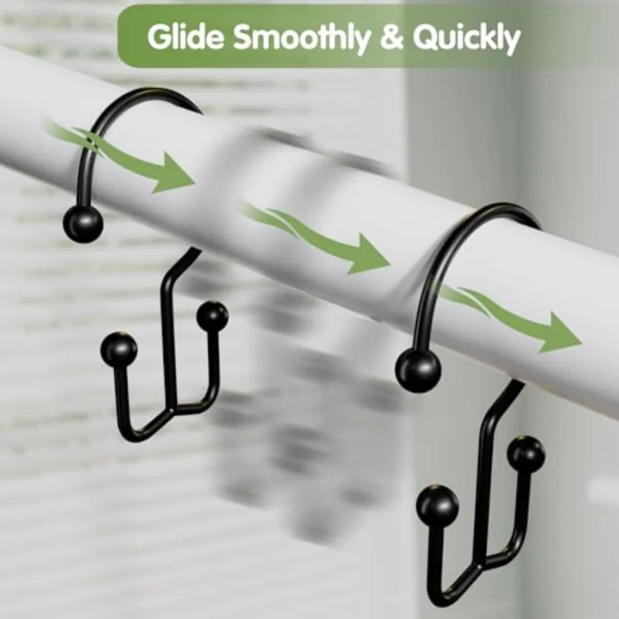 Stainless Steel Shower Curtain Hooks,  Double Shower Curtain Rings, Black....