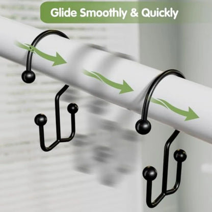 Stainless Steel Shower Curtain Hooks,  Double Shower Curtain Rings, Black....