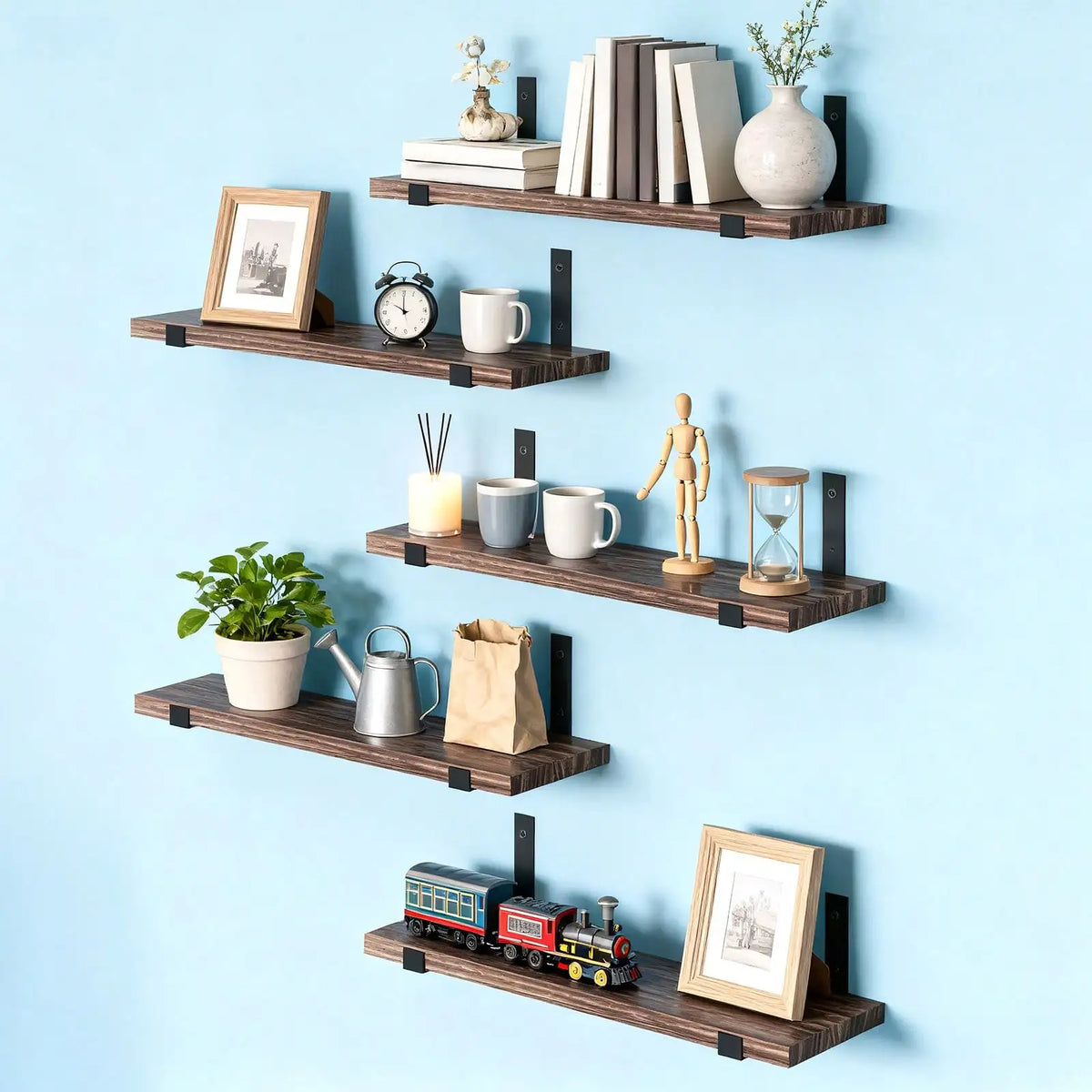 5/10Pcs Floating Shelves, 4.7 In Wide 16  Long  with Invisible Brackets, Rustic Wood .......