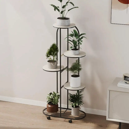 5 Tier Wrought Iron Plant Stand with Wheels Indoor Outdoor....