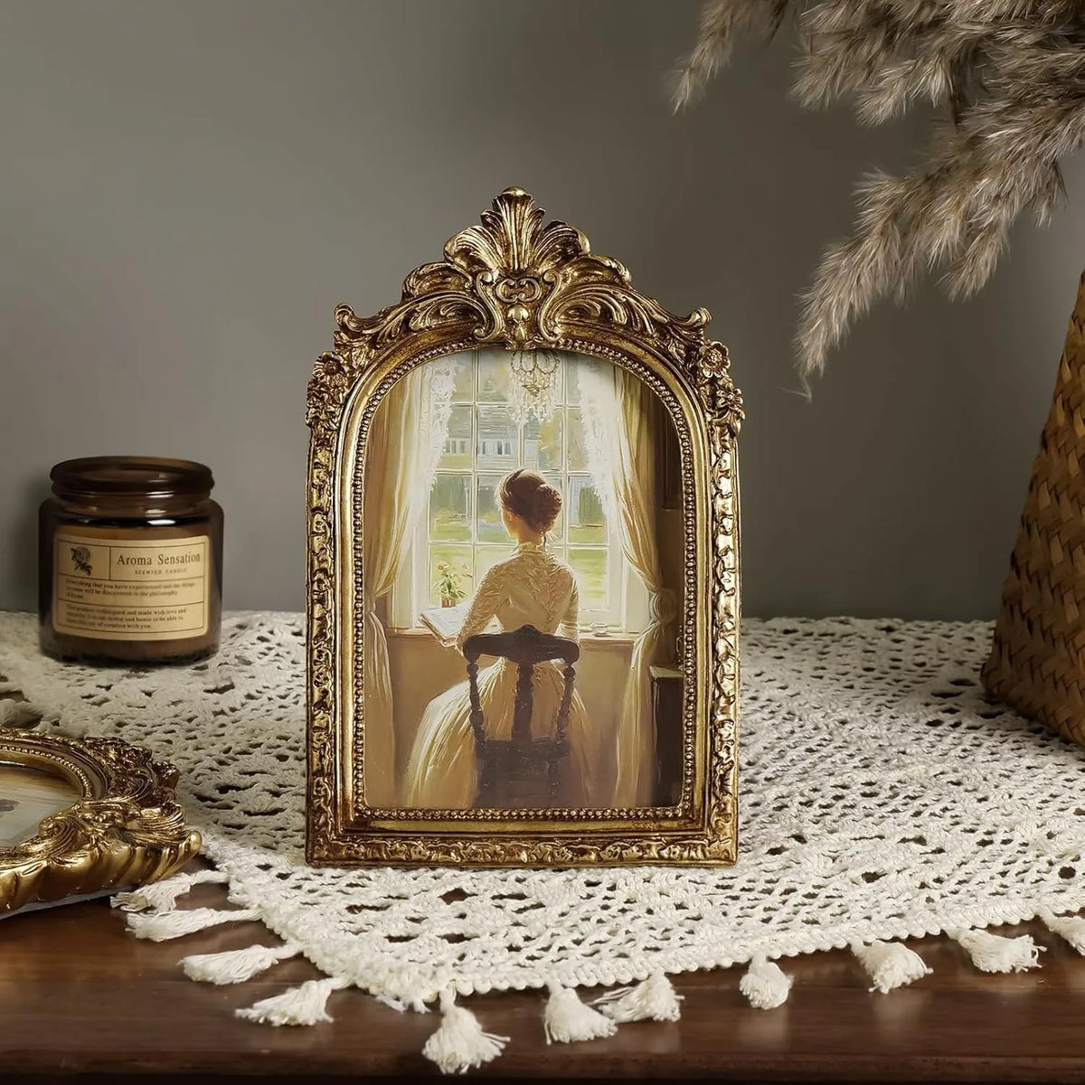 2 Pcs Vintage Gold 4x6 Picture Frames, Antique Photo Frame with Glass Front, Tabletop Wall Mount Frame...