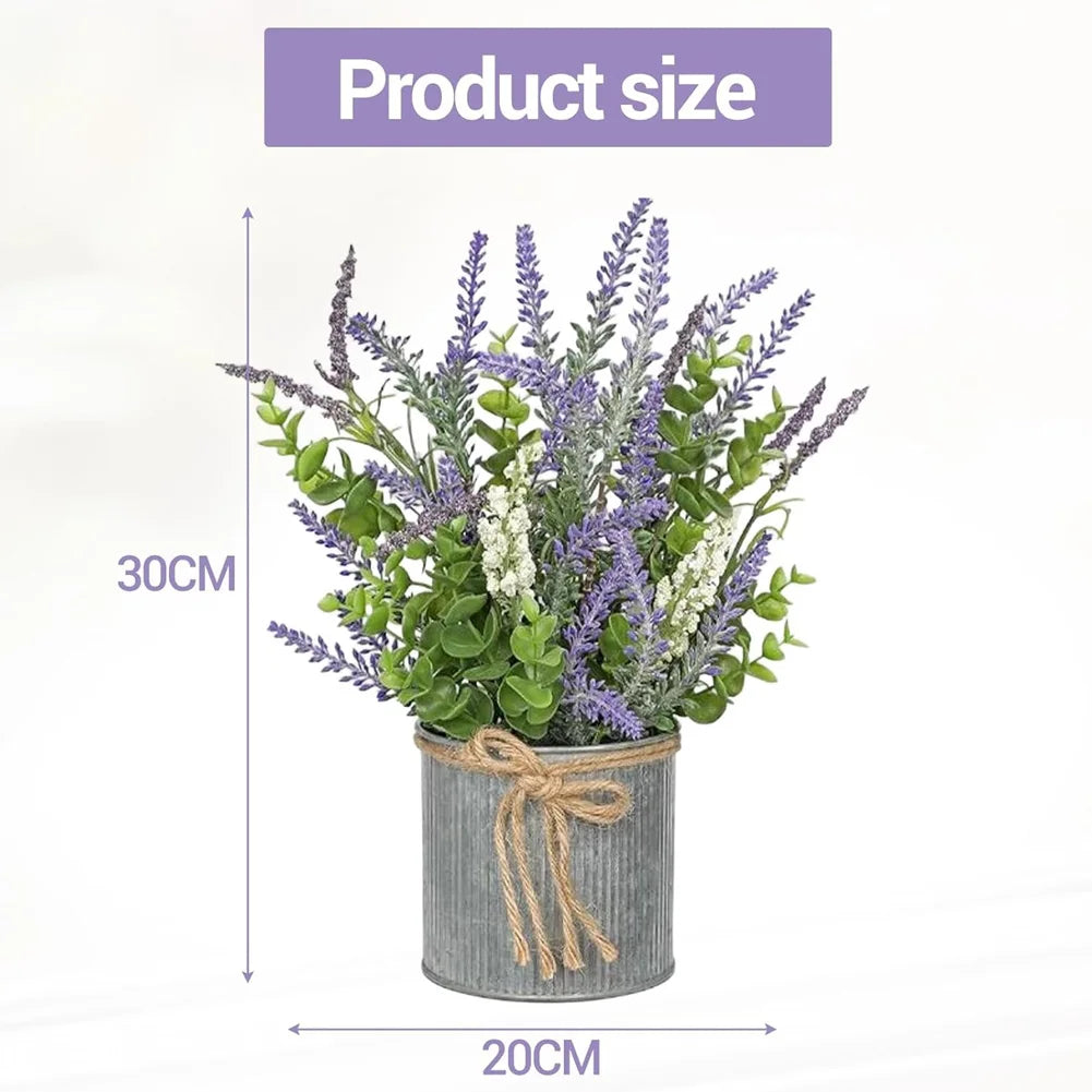 2-Piece Lavender Artificial Flowers & Foam Fruit+Eucalyptus Set, with Galvanized Metal Bucket