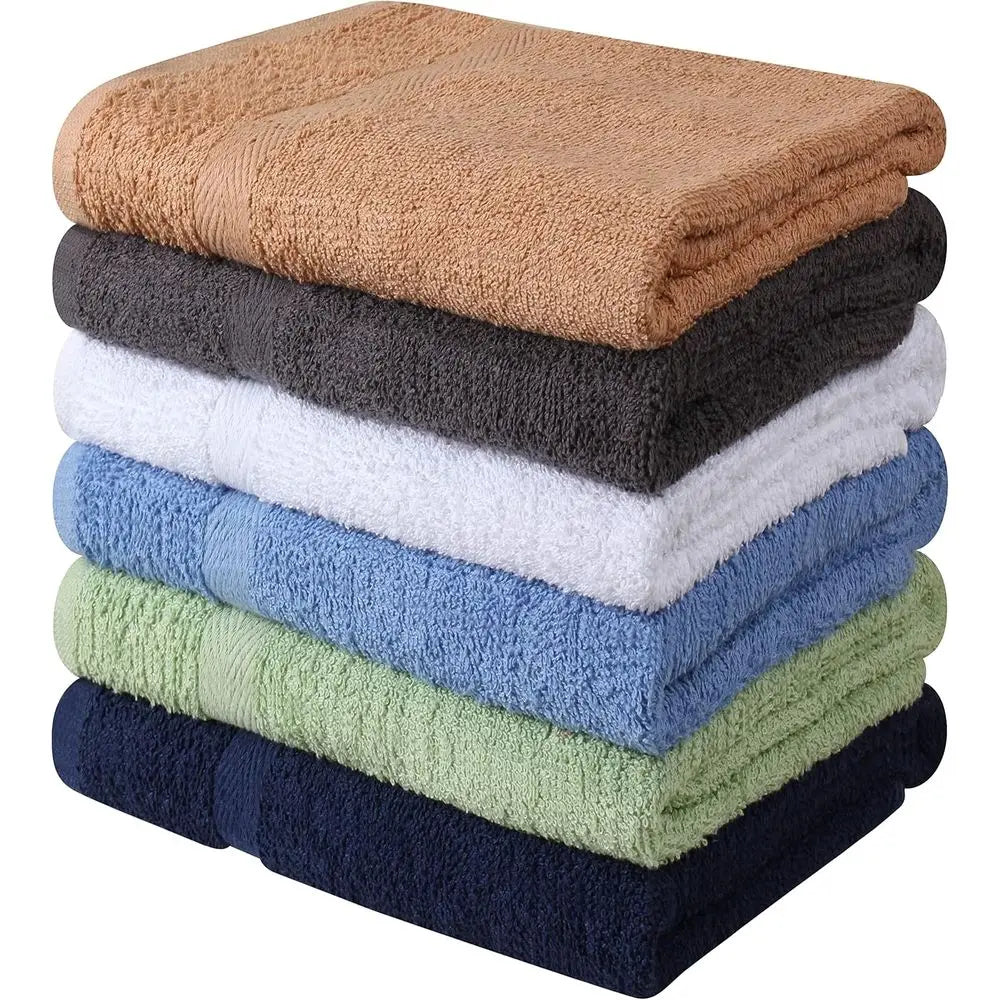 6-Pack Cotton Bath Towels Set: Quick Dry, Absorbent, Lightweight, 27x54 - Beige, White, Grey, Sky Blue, Sage Green, Navy......