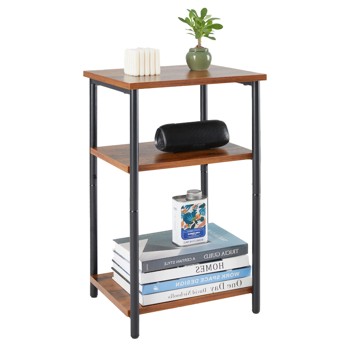 JHK 2/3-Tier End Tables with Adjustable Feet Steel Frame