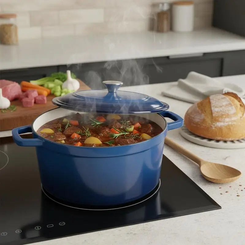 Enameled Cast Iron Dutch Oven, 6 Quart Stock Pot with Lid  Compatible up to 500℉, Blue.....