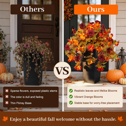 2 Pack Artificial Fall Hanging Flowers in Black Pot,  Morning Glory, UV Resistant ....