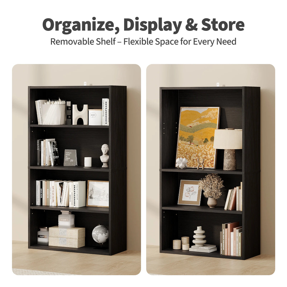 3-4 Tier Wooden Shelf Bookcase Tall Floor Standing