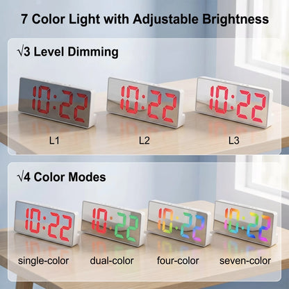 White Mirror Surface Voice Activated Alarm Clock, 3 Sets Alarms Time, Date, Temperature Cycle Display, USB Rechargeable.....