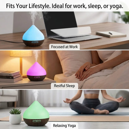 Aromatherapy Humidifier 2-in-1:  Atomizer + 7-Color Wood Grain | Smart Sensor Power-Off | USB Rechargeable Portable, Essential Oil Diffuser