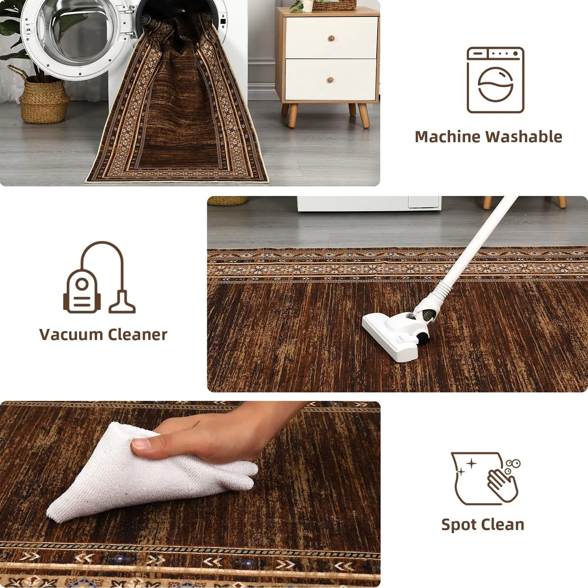 Area Rug 8x10 Washable Rug Non Slip Throw Carpet Low Pile