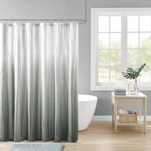 Shadow Printed Seersucker Shower Curtain Grey 72x72" Liner 12 Grommet Rust Proof Washable Machine Waterproof