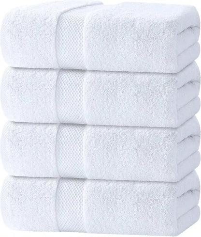Set Of 4 Large - 100% Turkish Cotton Ultra Soft Bath Towels Highly Absorbent And Quick Dry Plush Shower Towels, White