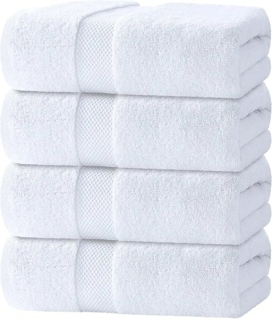 Set Of 4 Large - 100% Turkish Cotton Ultra Soft Bath Towels Highly Absorbent And Quick Dry Plush Shower Towels, White