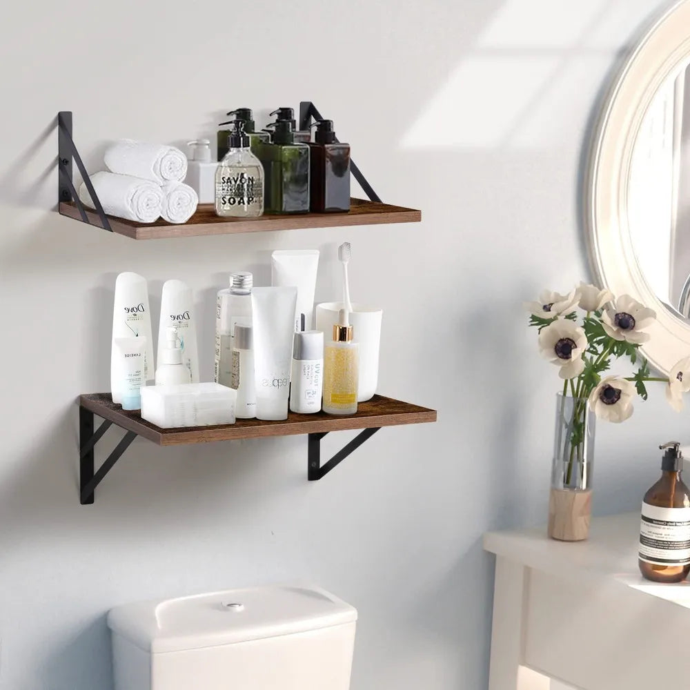 Set of 2 Floating Wooden Shelves, 15.7"W × 11.8"D