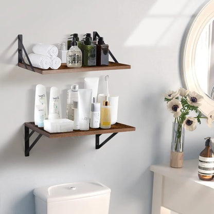Set of 2 Floating Wooden Shelves, 15.7"W × 11.8"D