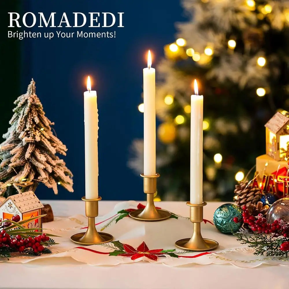 Set of 2 Gold Taper Candle Holders, 3.3 In High B 3.2 Wide.....