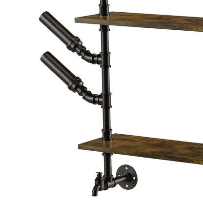 Pipe Bar Liquor Shelf, Floating Shelves with Wine Glass Holder, Black ....