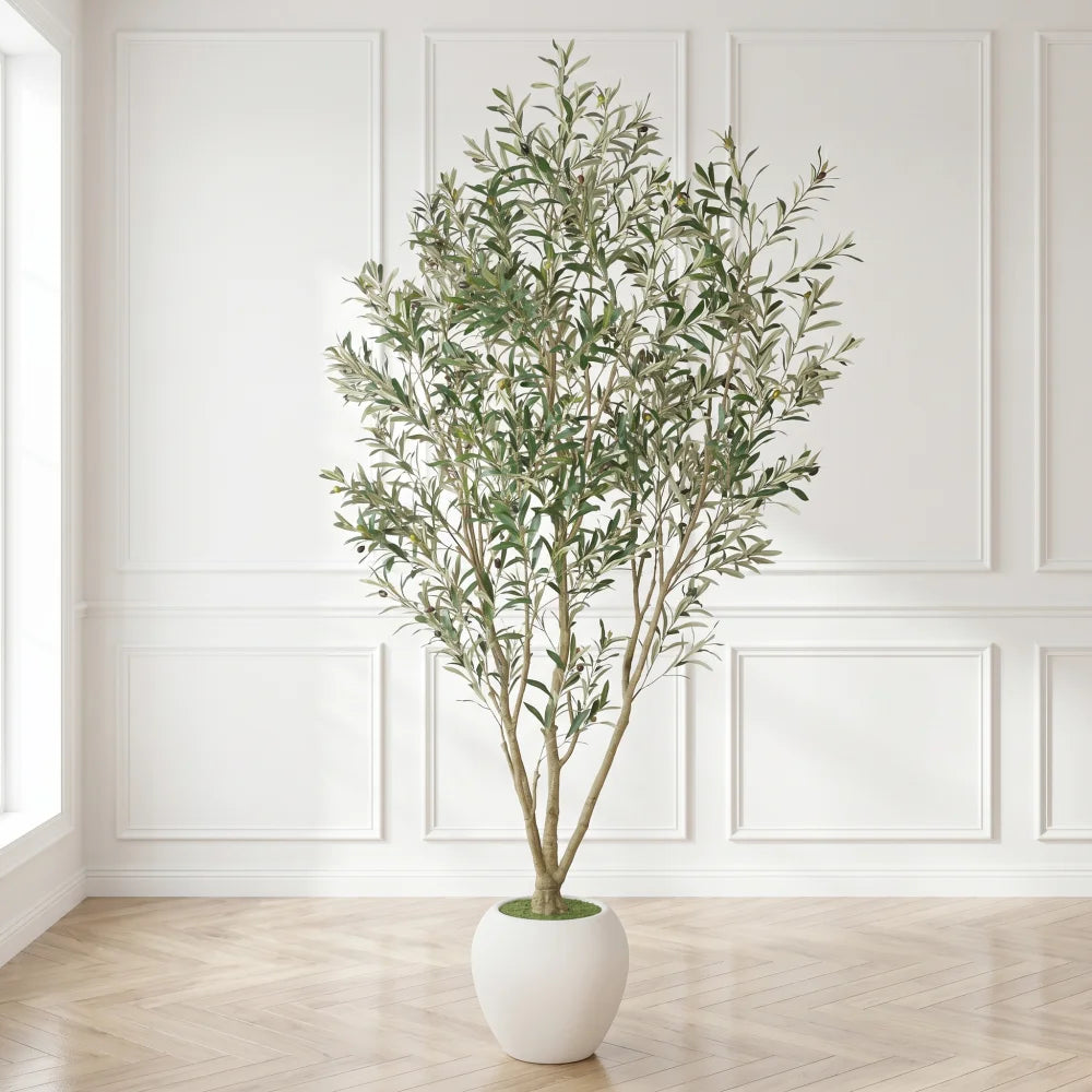 8FT Artificial Olive Tree With Big Decorative White Planter...