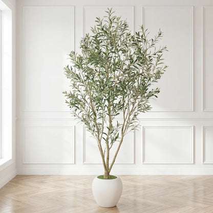 8FT Artificial Olive Tree With Big Decorative White Planter...
