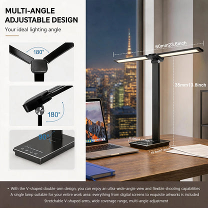 Double Head LED Desk Lamp 13W USB Power 88 LEDs Foldable Reading Light 5 Color Modes Dimmable Adjustable