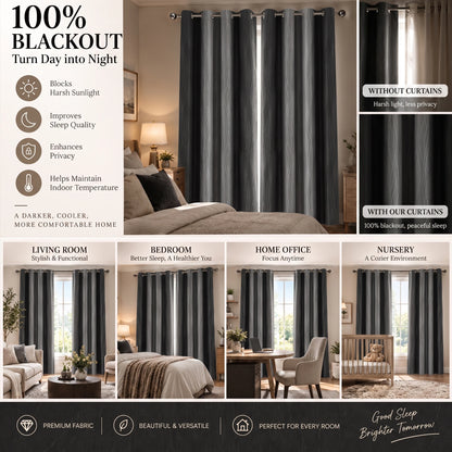 2 Panels Total Blackout Window Curtains, Grommet Top Drapes for Bedrooms, 100% UV Blocking, $ Sizes....