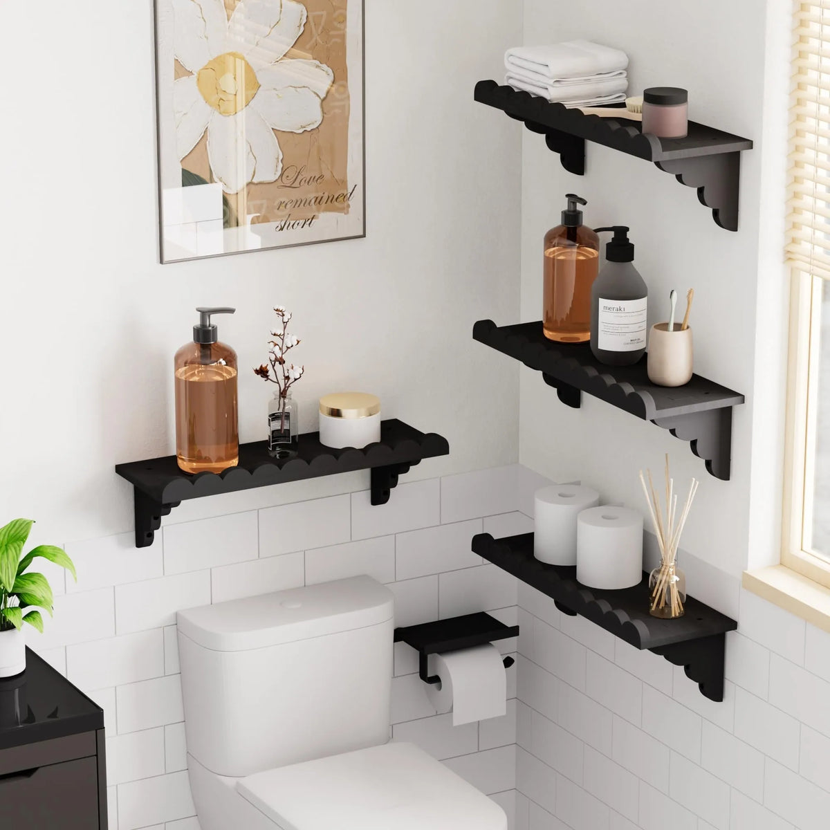 Rustic Wood Floating Wall Shelf with Wood Brackets.....